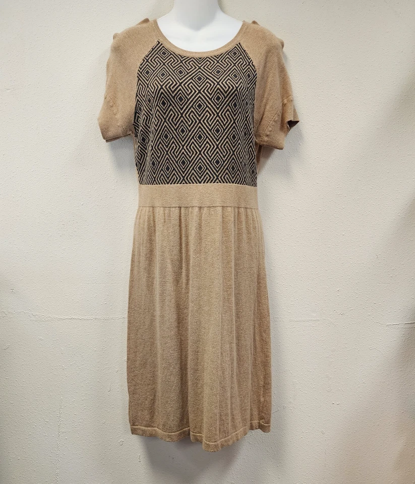 Vestido Suéter Worthington L Bronceado Y2K Babydoll Geométrico Informal Mangas Cortas Foto 1 de 4