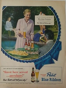 Pubblicità piscina 1949 Pabst Blue Ribbon birra Joan Fontaine Brentwood California - Foto 1 di 1