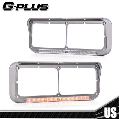 Fit For Peterbilt Freightliner Kenworth Truck Headlight Bezel w/ LED Light Strip - Image 1 of 4