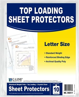 Protectores de hoja estándar de carga superior C-Line, transparentes, paquete de 10 05017  Foto 1 de 3