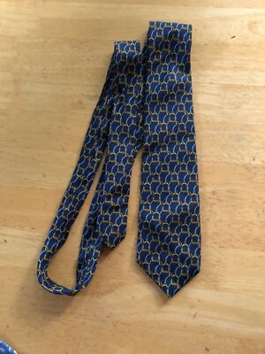 "Corbata de seda con estribos dorados azul marino rosa de Londres 3,5"" X 61"" ecuestre" Foto 1 de 3