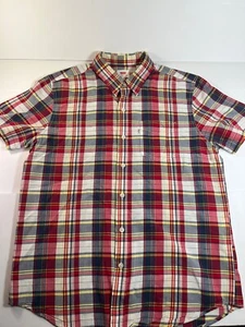 Levi's Short Sleeve Button Down Sz MED 42”c Red, Blue, Yellow Plaid Pocket EUC! - Picture 1 of 9