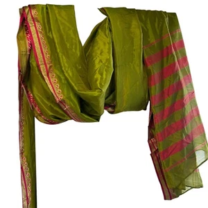 Women’s Indian Saree Neon Green & Hot Pink w/ Gold Embroidery - Picture 1 of 9