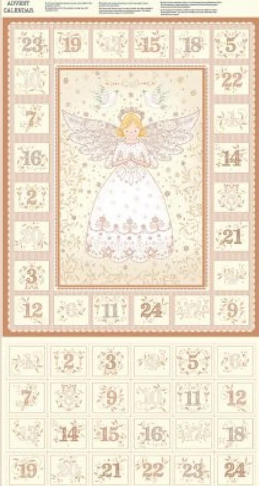 Angel Cream Advent Christmas Calendar Panel-Makower Christmas 100% Cotton Fabric - Image 1 of 1