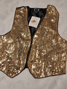 Vintage AJ Gold Sequin Vest Size Medium New NWT - Picture 1 of 11