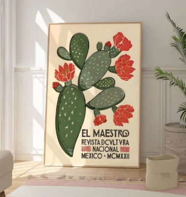 El Maestro Cactus Art Poster, Mexican Wall Art Print, Botanical Home Decor
