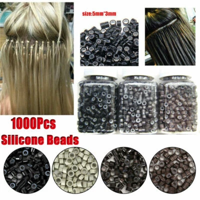 1000Pcs Premium Silicone Lined Micro Link Rings Beads for I Tip Hair Extensions - Image 1 of 4