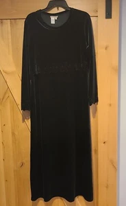 Coldwater Creek Green Velvet Women Size L Elegant Maxi Dress Eyelet Scallop - Picture 1 of 12