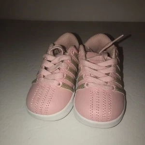 K Swiss Baby Shoes Pink Sneakers Glitter Silver Stripes Sz 5 Infant - Picture 1 of 7