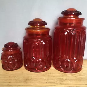 Vtg LE Smith Glass Amberina Moon & Stars 3-Piece Canister Set - 11”, 9” & 5” - Picture 1 of 13