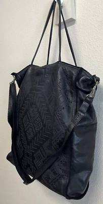 Caterina Lucchi Black Leather Handbag Crossbody Purse Tote Large Laser Cut - Image 1 of 4