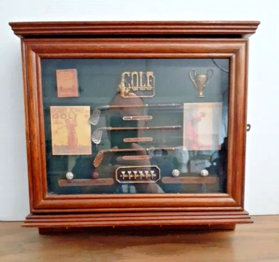 Camiseta de bolas de golfista miniatura Bobby Jones caja de sombra de madera almacenamiento de llaves de colección Foto 1 de 4