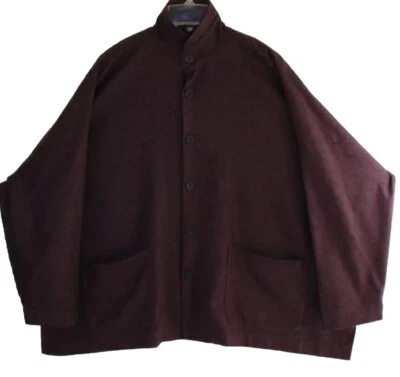 Eskandar OS 27"L 0 BASKETWEAVE PURPLE CASHMERE SILK Woven Boxy Jacket - Image 1 of 4