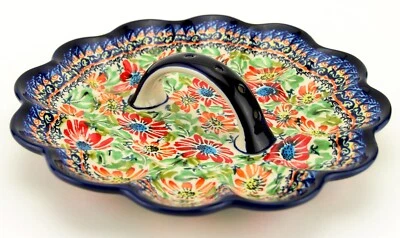 POLISH POTTERY MARKET Polish Pottery Deviled Egg Plate for 12 Eggs in Unikat Pattern from Zaklady