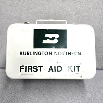 Burlington Northern Railroad Metal First Aid Kit  8x5x2.5 BN  Empty No Contents - Image 1 of 4
