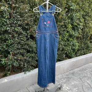 Jeanie Bleu Floral Embroidered Blue Jean Denim Overalls Girl’s Large 14/16 - Picture 1 of 10