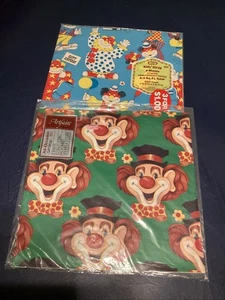 Vintage Lot Of 2 Clown Wrapping Paper NOS  Sealed ALL OCCASSIONS &BIRTHDAY - Picture 1 of 1