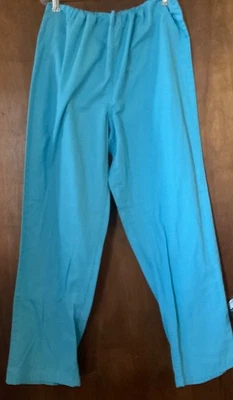 Women’s Medical Scrub Pants Drawstring Waist Size S Pocket Wide Legs Turquoise - Image 1 of 3