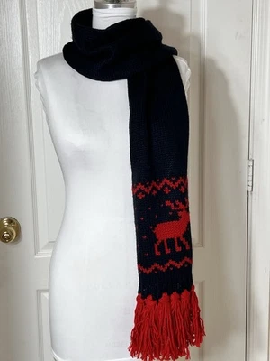 Abercrombie & Fitch Nuevo con Etiquetas Bufanda de Invierno Negro Tejido con Ciervo Rojo y Borlas Foto 1 de 4