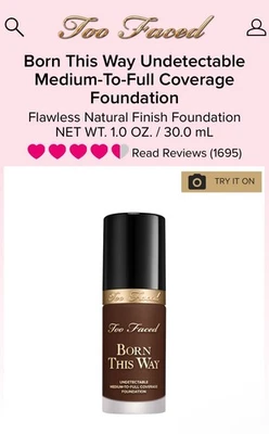 Too Faced Born This Way 24-Hour Matte  Liquid Foundation NEW SEALED Select Size - Image 1 of 4