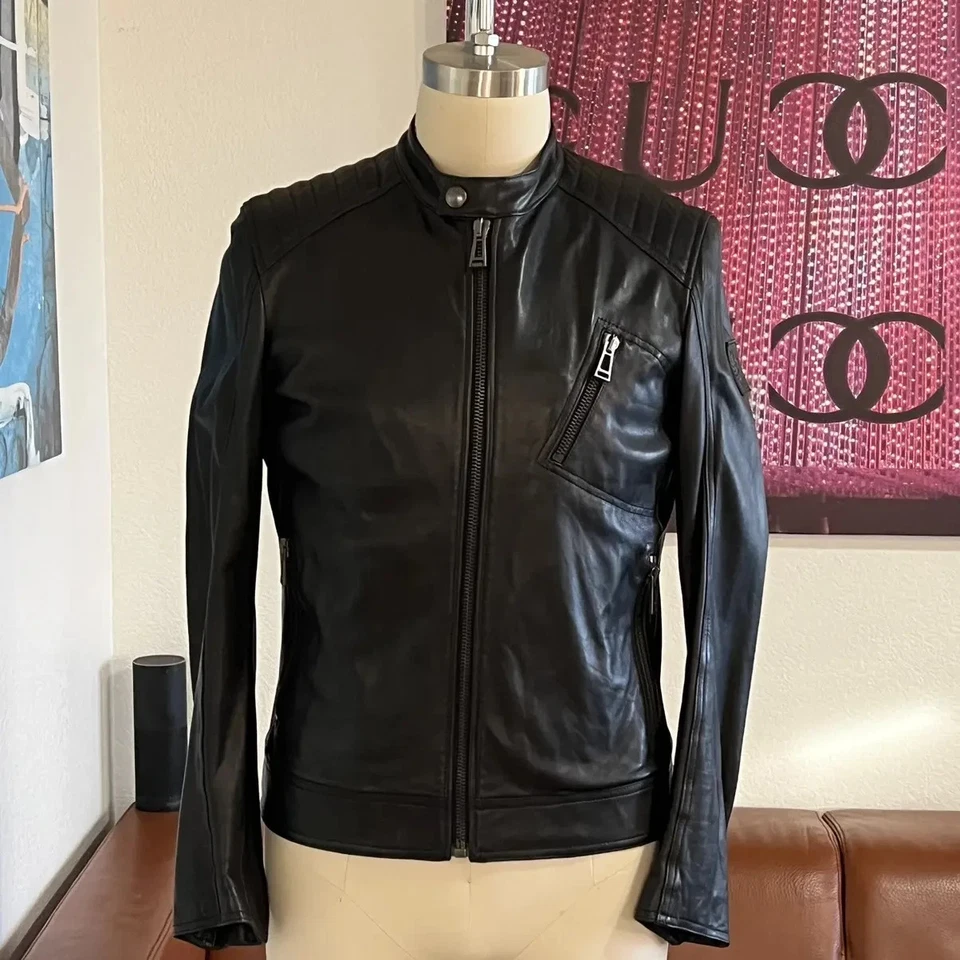 Chaqueta de Cuero Belstaff V Racer Cheviot Piel de Cordero Negra, Talla 40 (L), Nueva con Etiquetas Foto 1 de 4