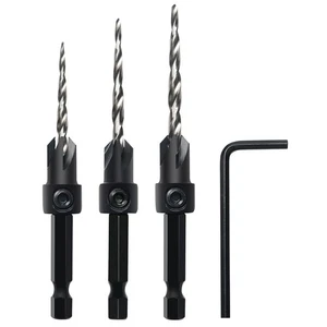 3Pcs Tapered Drill Bits M2 HSS, with 1/4" Hex Shank Quick Change and Allen Wren - Picture 1 of 4