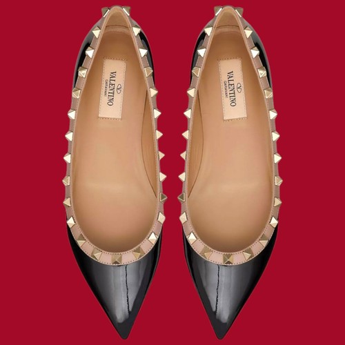 Ballerine Valentino Garavani RockStud pelle verniciata nero nudo EU 37 5 US 7 5 nuove