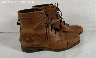 Timberland Marrón Cuero Punta Redonda Con Cordones Tobillo Combate Mujeres Botas Talla 8 Foto 1 de 4