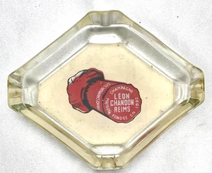 VTG RARE FRENCH CHAMPAGNE LEON CHANDON REIMS GLASS ASHTRAY 6", PAINTED c1930 vg - Picture 1 of 3