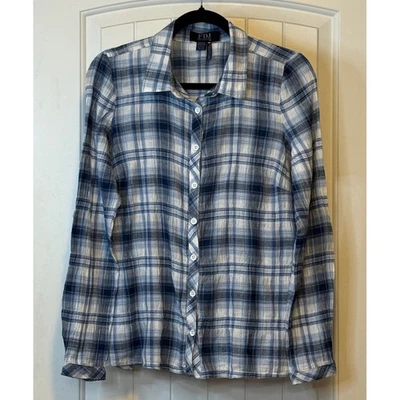 Camisa de mezclilla FDJ francesa a cuadros azul manga larga con botones para mujer # Foto 1 de 4