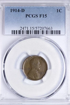 1914-D Lincoln Wheat Cent Penny PCGS F15 Key Date Looks VF QYNEM - Image 1 of 3