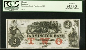 PCGS 65 NEW HAMPSHIRE 1860s Farmington $2 Civil War Banknote Obsolete Currency - Picture 1 of 6