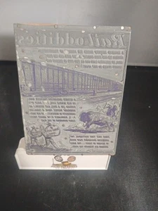 Vtg 1920s Rail Oddities 3 stories Wood Metal Printing Letterpress Block 3 - Picture 1 of 3