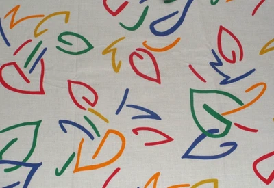 Vintage Bright Leaf Leaves Designs on White Poly Cotton Fabric 4 1/3 yds x 44" W - Image 1 of 4