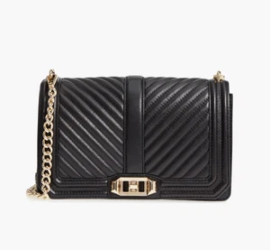 Cartera Bandolera Rebecca Minkoff V8522 Negra Chevron Acolchada Pequeña Love - Imagen 1 de 7