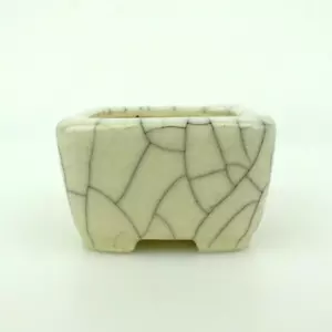 Japanese Bonsai pot SEIKO small pot w1.7in square pot glazed WhiteCrack New - Picture 1 of 6