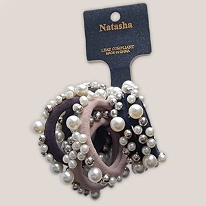 Paquete de 6 accesorios de banda para el cabello Natasha perlas de imitación piedras preciosas negras, rosas, marrones - Imagen 1 de 3