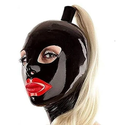 Latex Hood Rubber Mask w/Ponytail Wig Face Cover Back Zipper BDSM Fetish Cosplay - Image 1 of 4