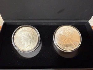 100 YEARS OF SILVER DOLLARS 1924 PEACE DOLLAR & 2024 AMERICAN SILVER EAGLE DOLLA - Picture 1 of 4