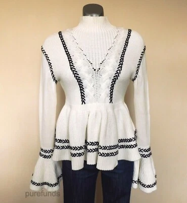 Self-portrait Ivory Stripe Frill Knit Jumper in ivory black size S RRP £240 NWT - Image 1 of 4