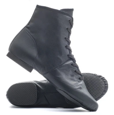 Black PU Rubber Split Sole Lace Up Jazz Dance Stage Practice Boot Shoes By Katz