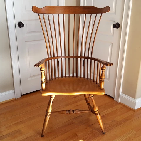 Vintage Drexel Comb Back Windsor Chair Philadelphia Style Carved Arm Saddle Seat Cover