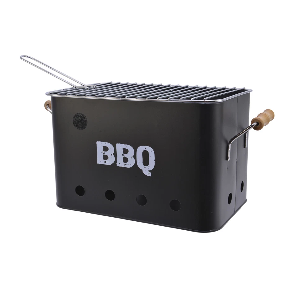 Mini Box Grill Kohlegrill 21cm Holztragegriffe Grillrost Holzkohlegrill schwarz - Bild 1 von 1