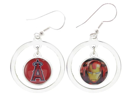 Los Angeles Angels Iron Man Two Sided Silver Hoop Wire Earrings Marvel Jewelry Cover