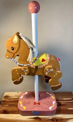 Винтажная карусель лошадь 1980-х декор деревянная розовая детская комната для девочек на заказ 19 дюймов - Изображение 1 из 4