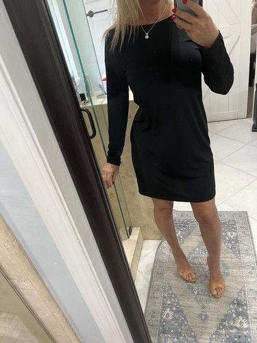 NUOVO ABITO MICHAEL KORS NUOVO CON ETICHETTE M Sexy NERO ORO LOGO MK Cerniera STRETCH $110 Jersey