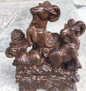 New Three sheep Kaitai China Agarwood-wood Hand Engraving Plaything Gifts - Picture 1 of 5
