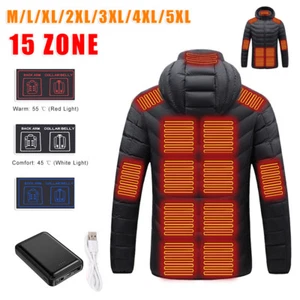 15 Zonen elektrische Heizung Mantel Winter Thermo Jacke beheizt Kapuze Sportbekleidung USA - Bild 1 von 15