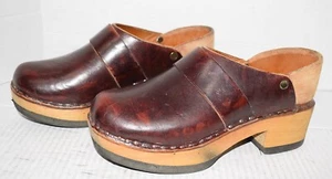 Zuecos clásicos de madera con correa lisa de cuero hechos a mano Y2K Multnomah para mujer talla 7,5 - Imagen 1 de 3