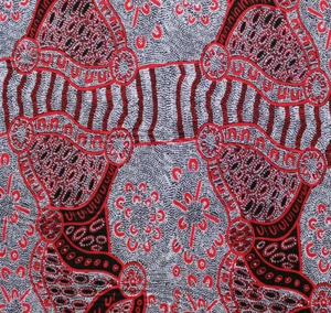 FABRIC - ABORIGINAL - WOMEN DREAMING BLACK - COTTON - AUSTRALIA - ANY LENGTH - Picture 1 of 5